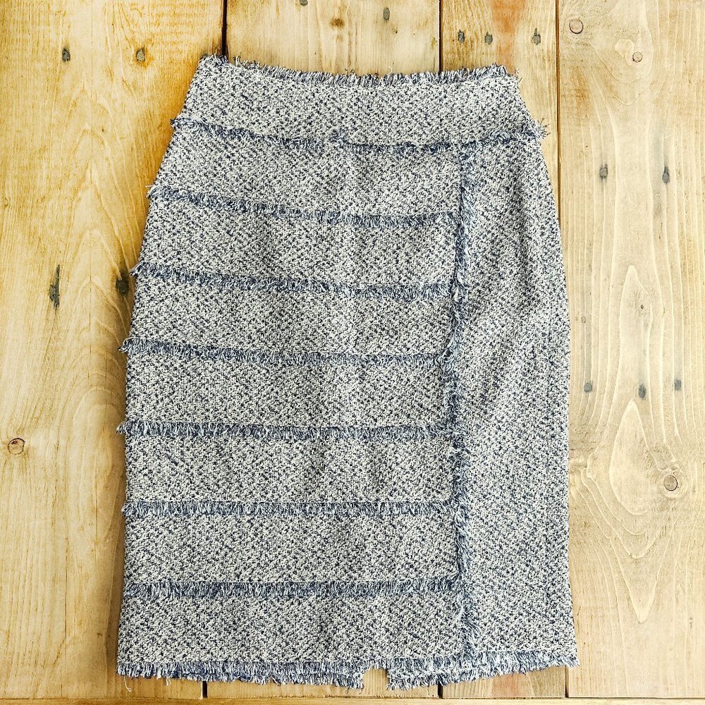 Magaschoni Collection Blue And Beige Tweed Pencil Skirt Size 4 Italy